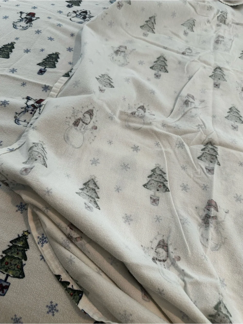 Festive Snowman & Christmas Tree Flannel Twin Flat Sheet Sears - White Base